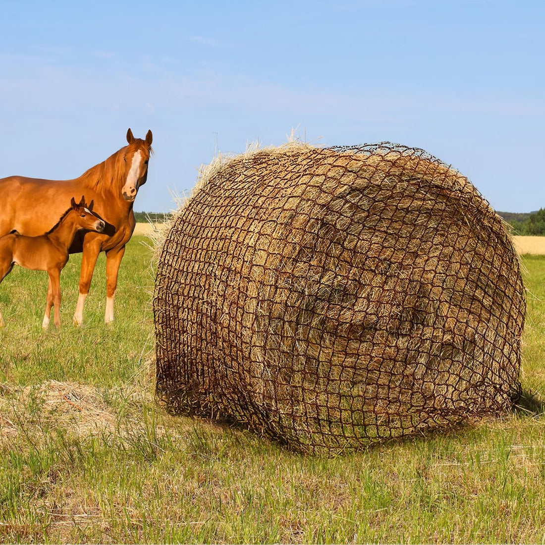 TONGMO 5x5 ft Round Bale Hay Net for Horses & Livestock