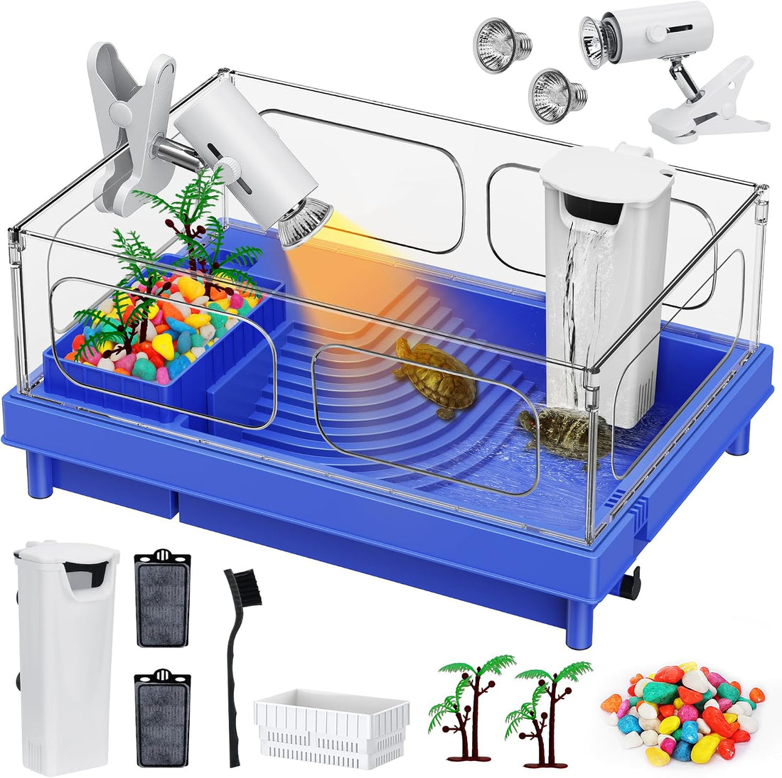 Small Turtle Tank for Baby Turtles with Basking Platform and Bottom