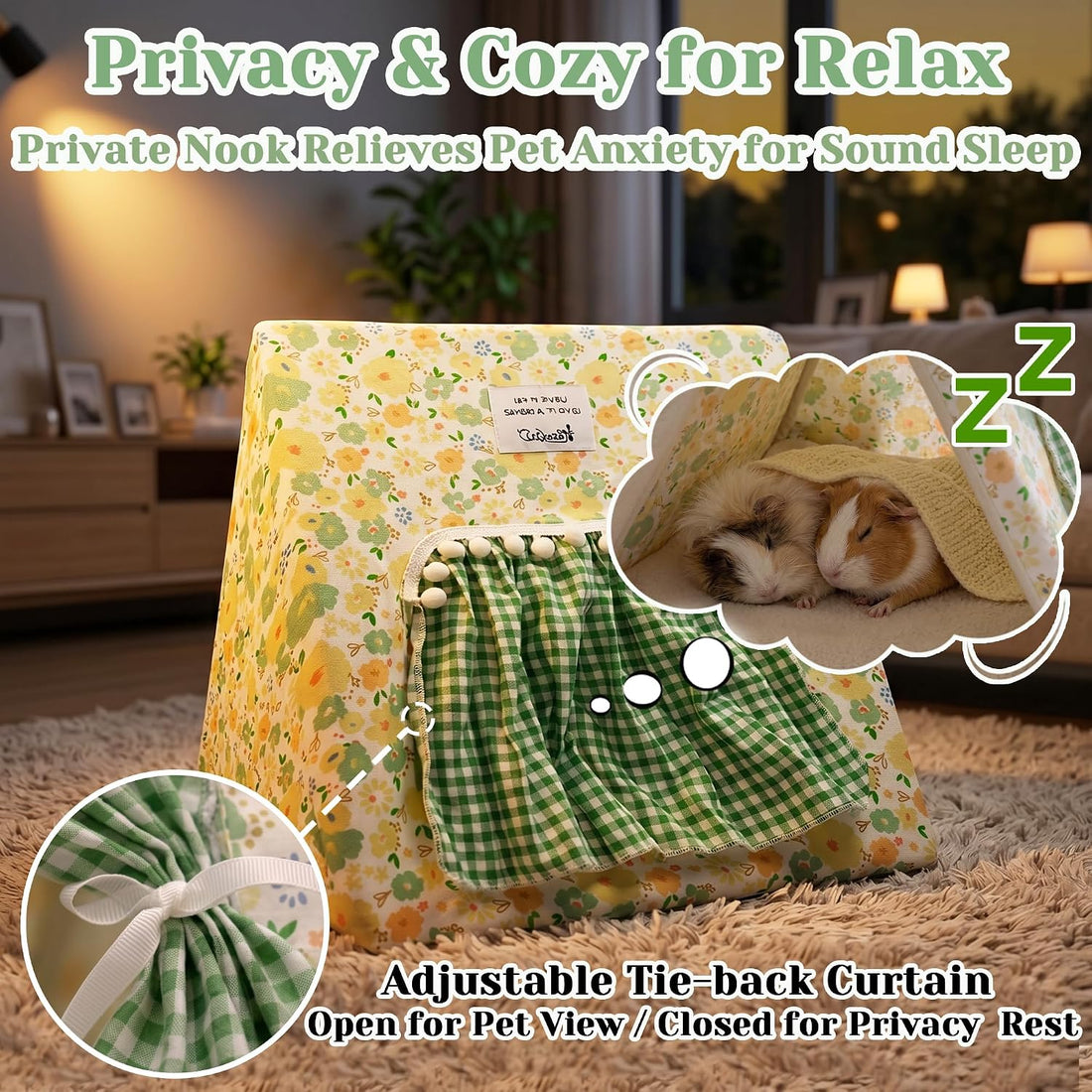 Jenvd Guinea Pig Hideout Large with Curtain