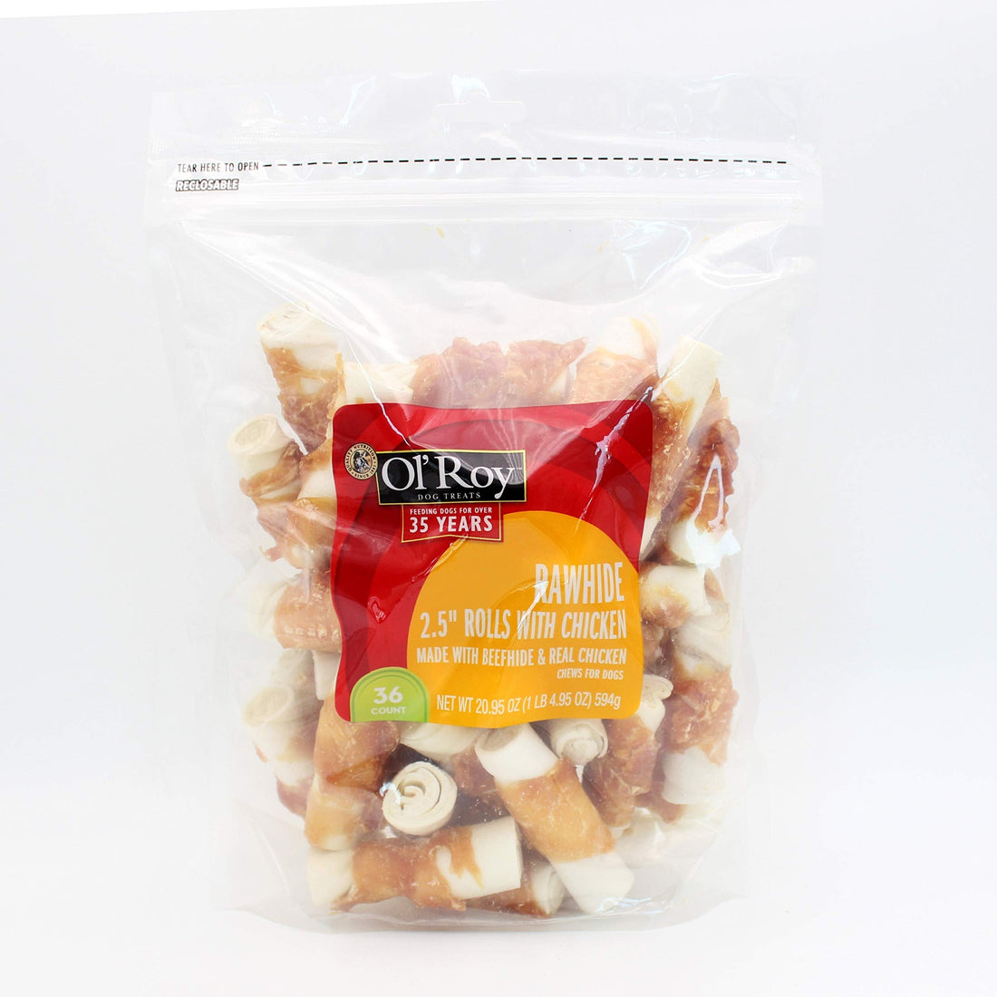 Ol' Roy Rawhide 2.5" Roll with Chicken Dog Treats 36 Count Per Bag