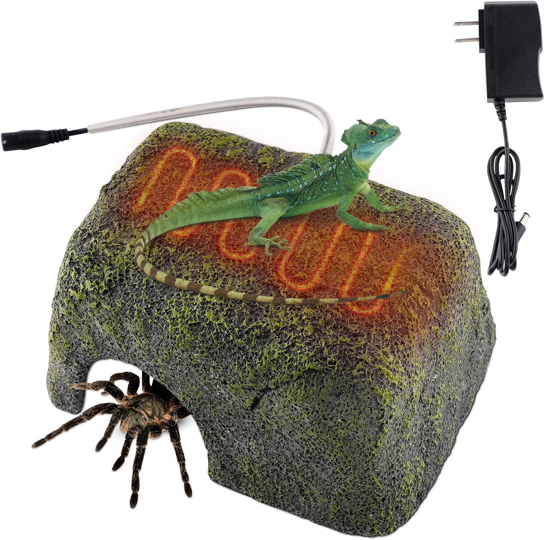 Reptile Heated Rock Bearded Dragon Basking Platform with Hide