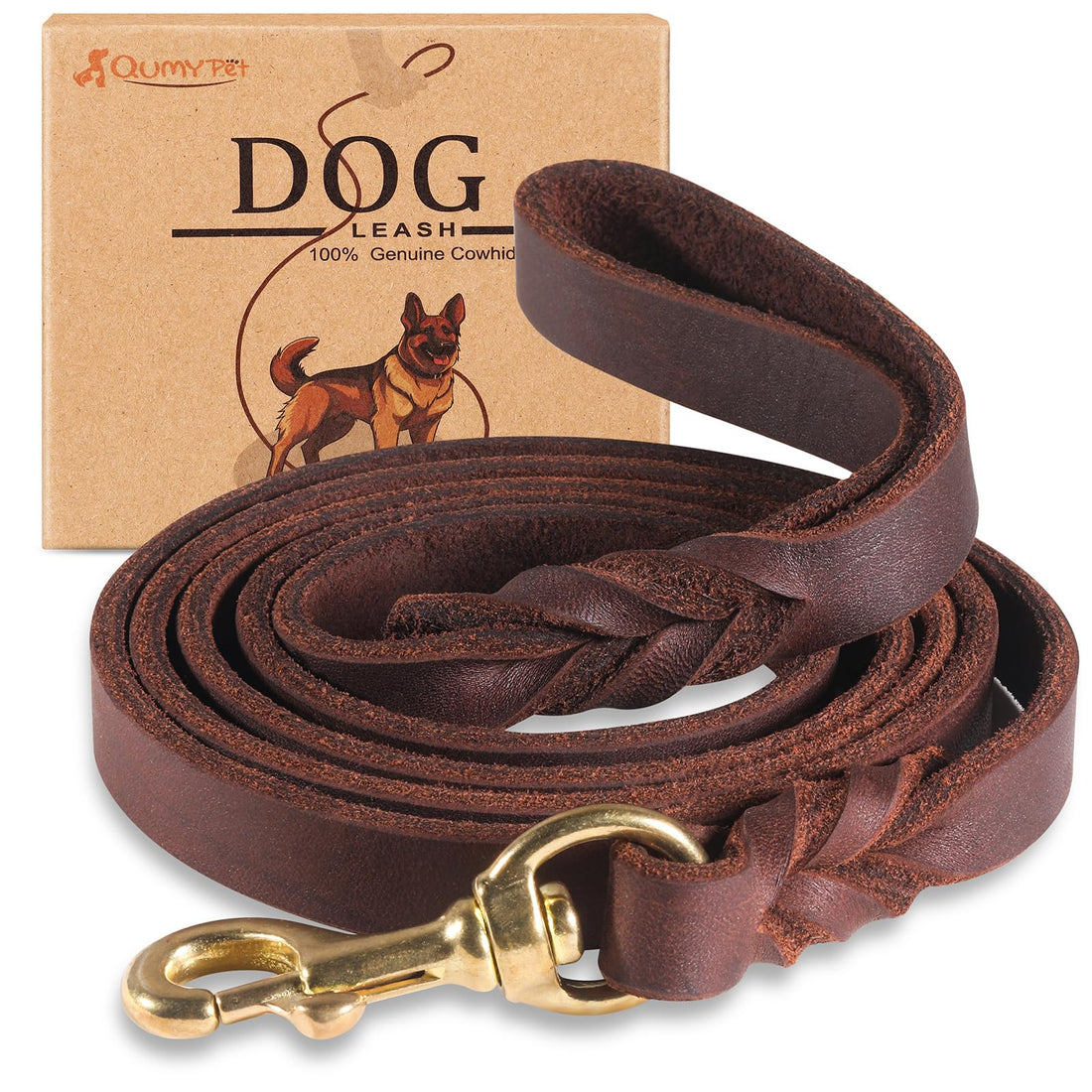 QUMY Leather Dog Leash 6ft, Heavy Duty Dog Training Leash for Large