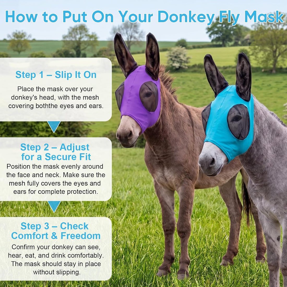 2 Pcs Mini Donkey Fly Mask with Ears Protection and Big Mesh Eye
