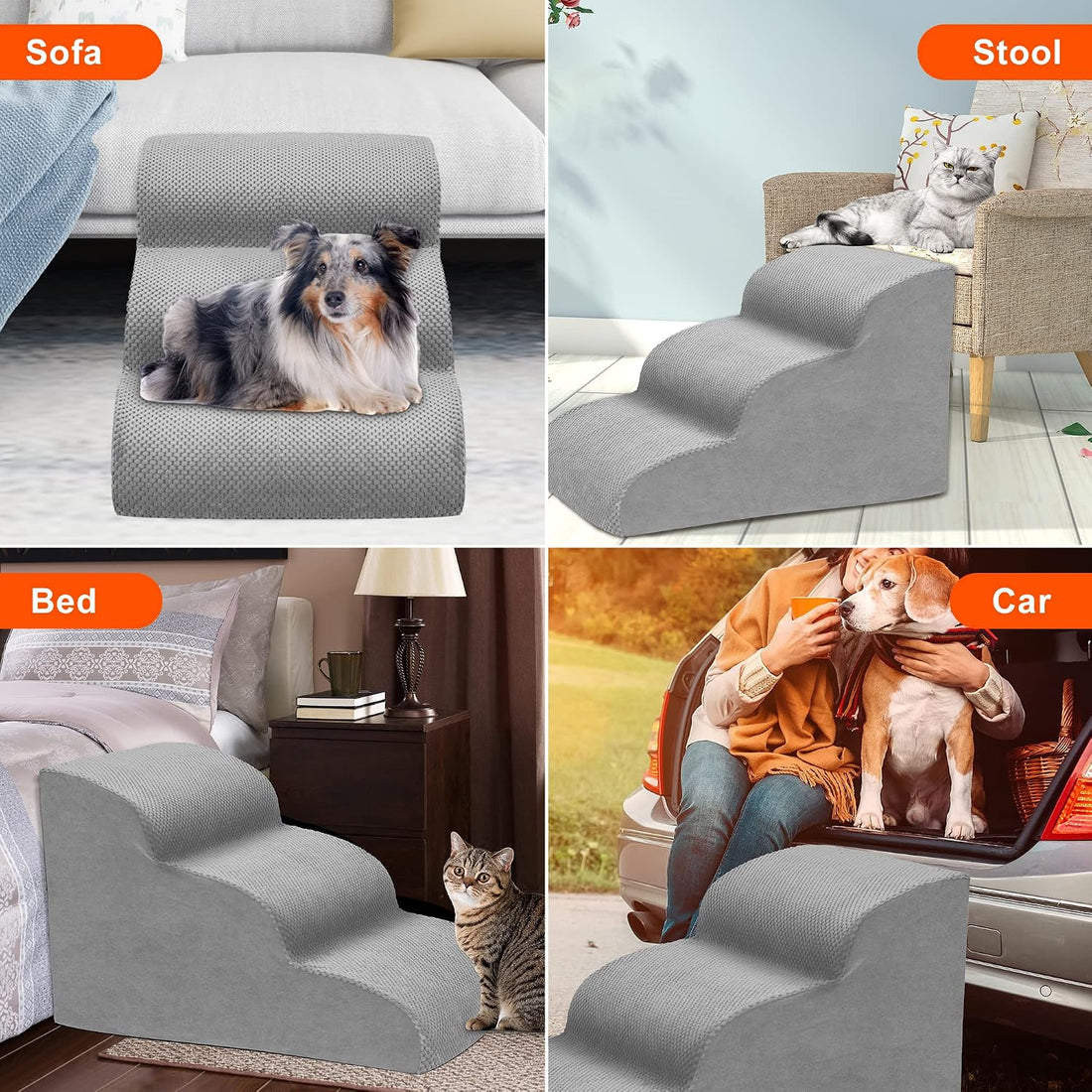 Dog Stairs for Small Dogs, 3 Tiers High Density Foam Dog Ramp