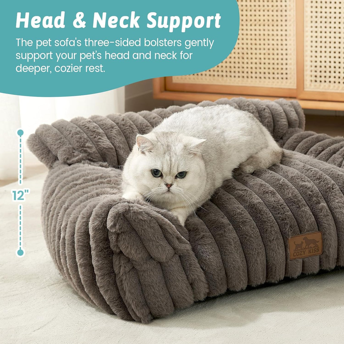 COZY KISS Cute Cat Couch, Fluffy Sofa Bed for Cats and Small Dogs