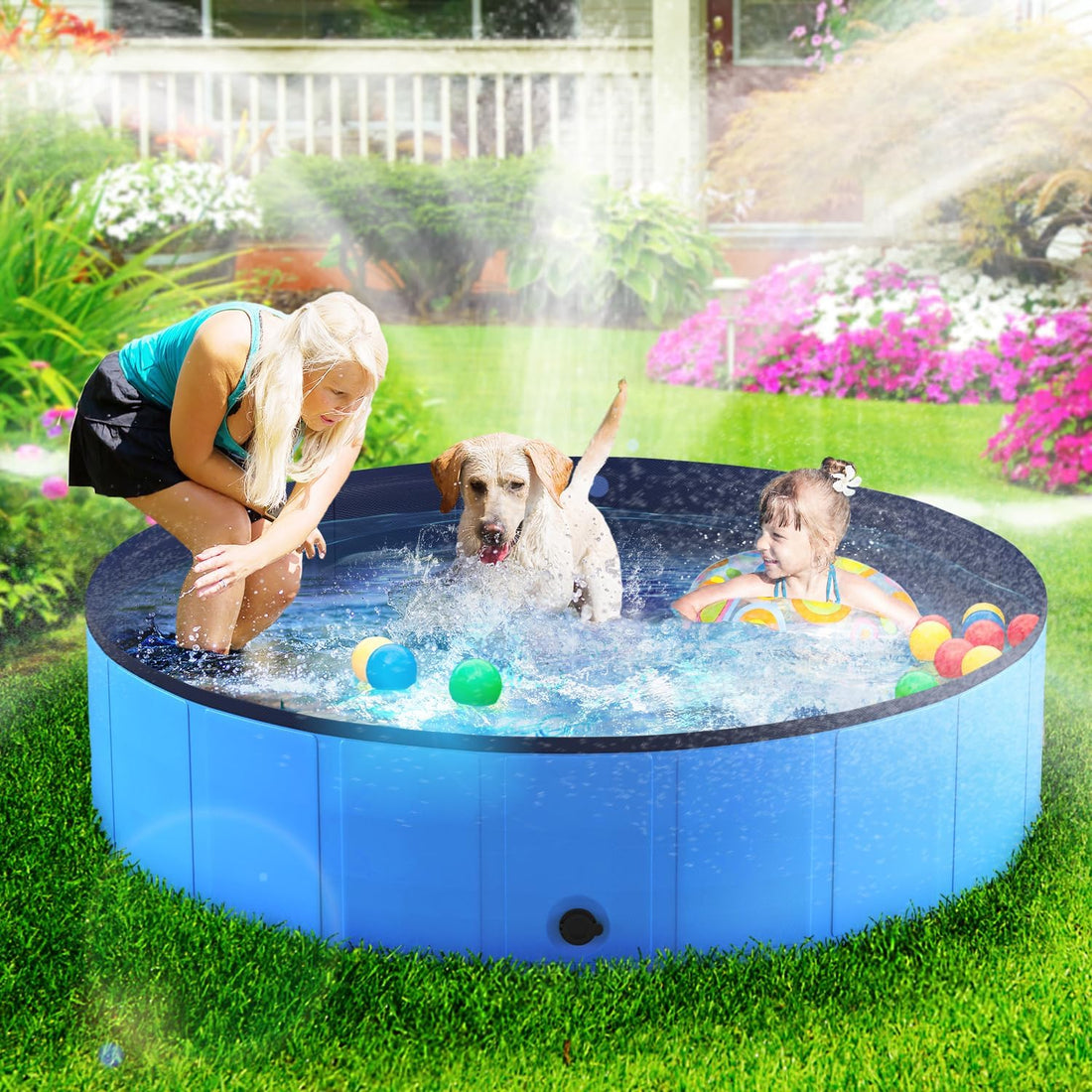 Niubya Foldable Dog Pool, Collapsible Plastic Dog Swimming Pool