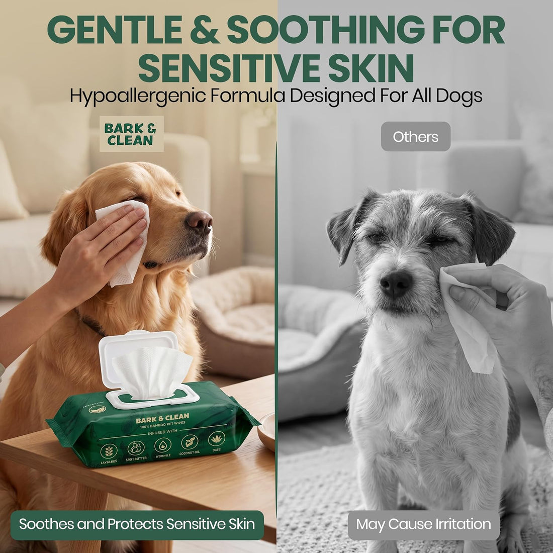 Bark & Clean Bamboo Dog Wipes for Cleaning & Deodorizing