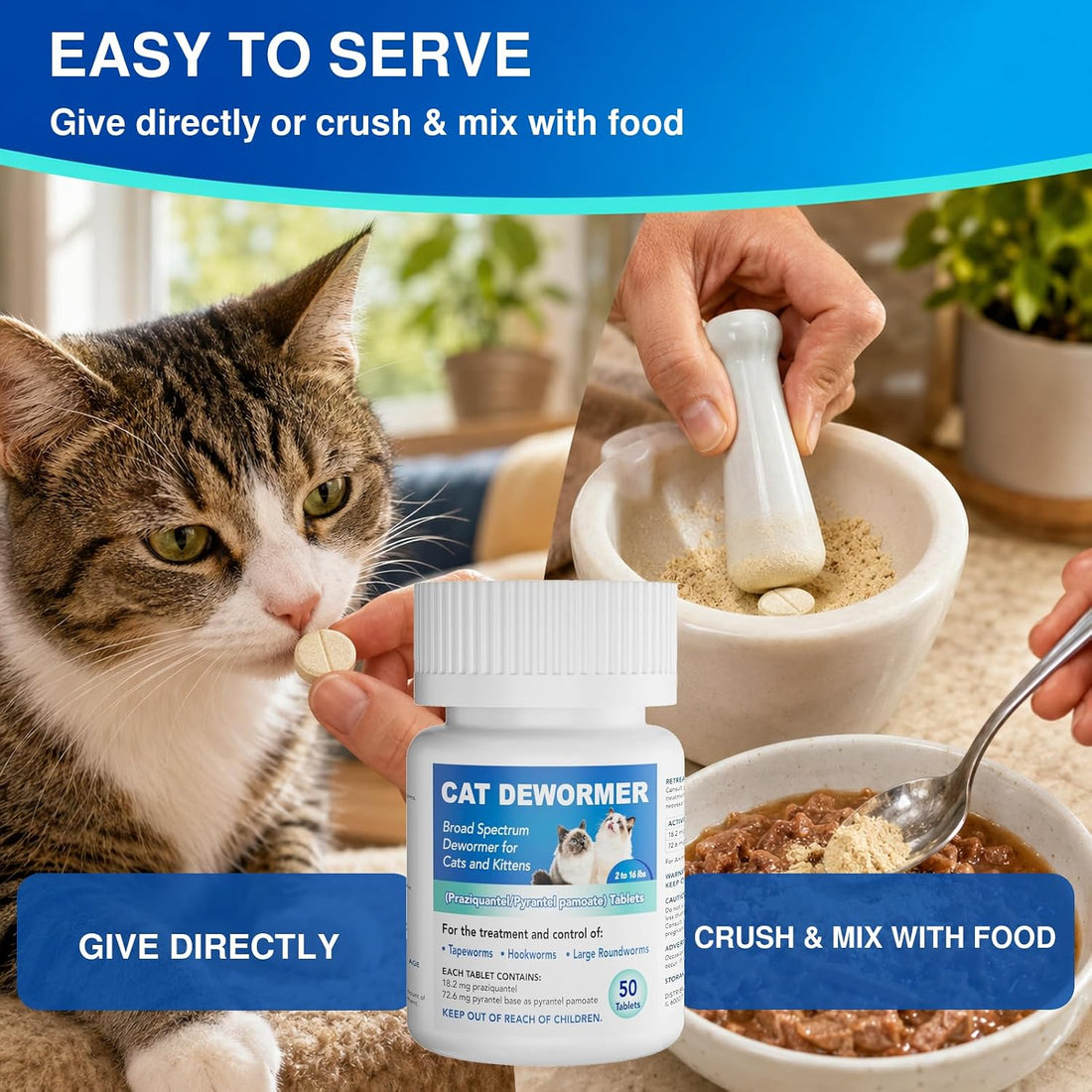 Dewormer for Cats and Kittens - Cat Dewormer All Worms Broad Spectrum