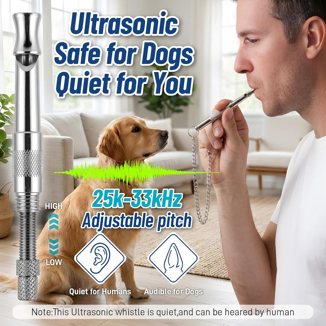 Dog Training Whistle to Stop Barking, Quiet & Adjustable Frequency