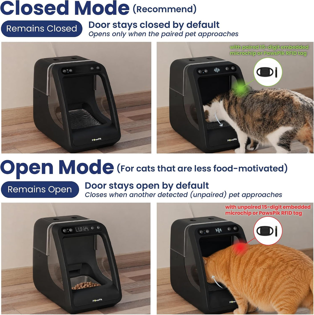 PawsPik Automatic Microchip RFID Cat Feeder, 16-Cup, Black