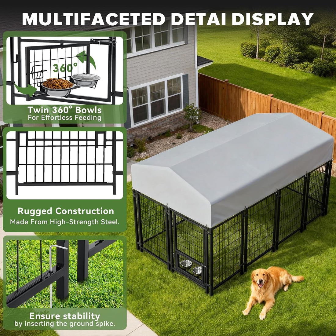 Oranland 8x4x5FT Outdoor Dog Kennel for Small/Medium/Large Dogs