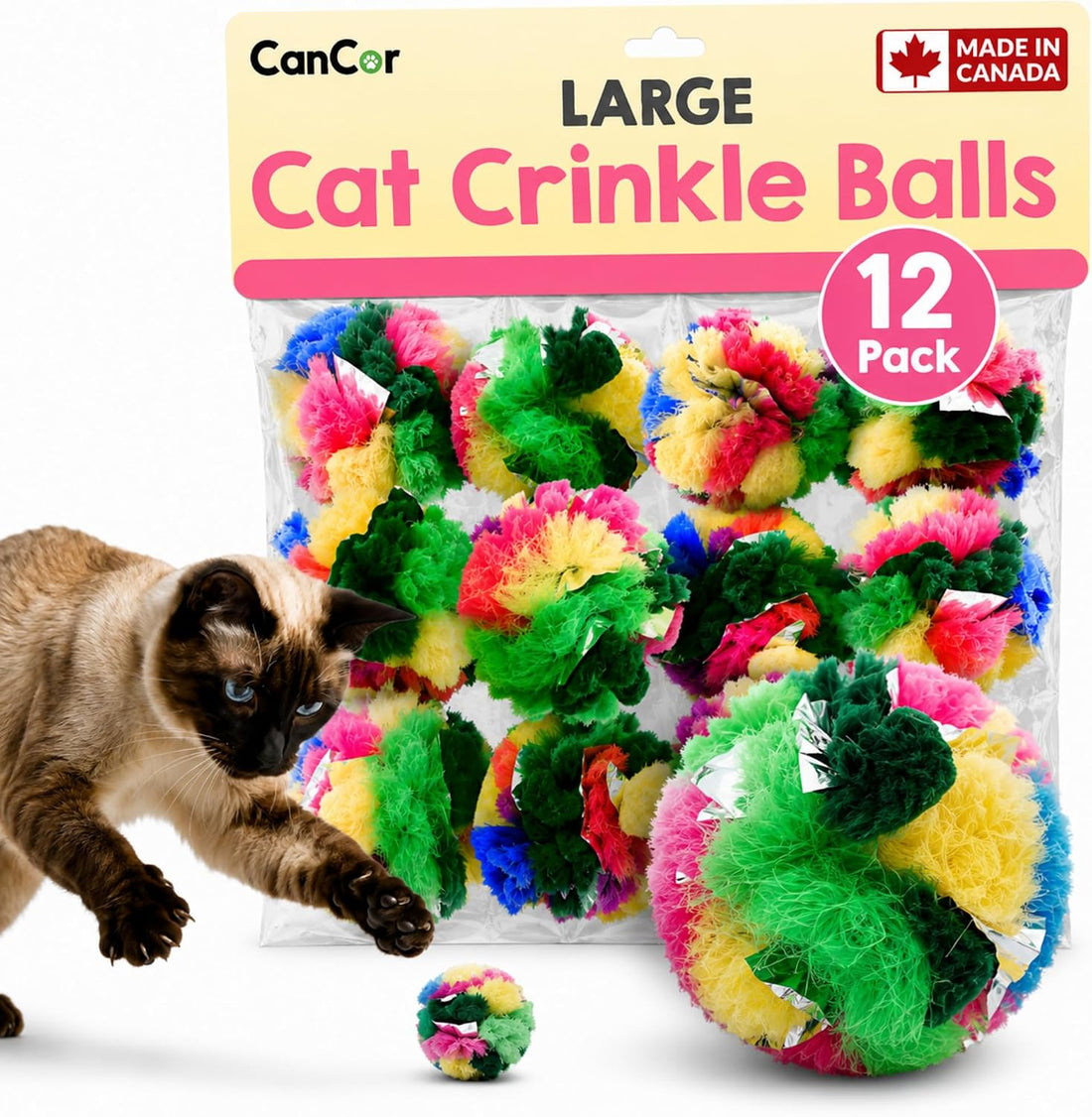 Crinkle Balls for Cats, Mini 1.5 Inch, 12 Pack, Crinkle Cat Toy