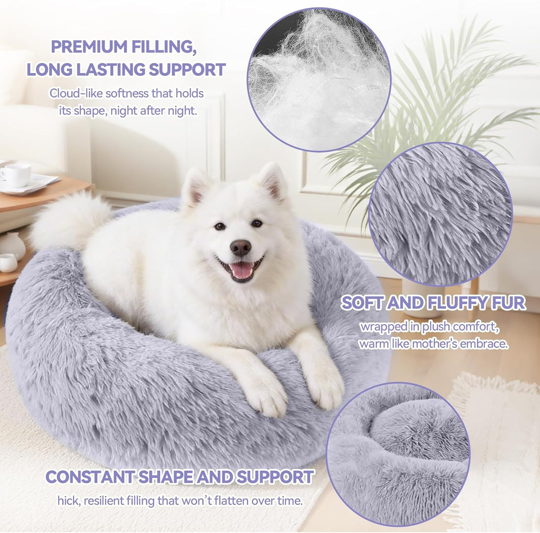 Medium Dog Bed, Washable Plush Donut Dog Bed, 28 Inch