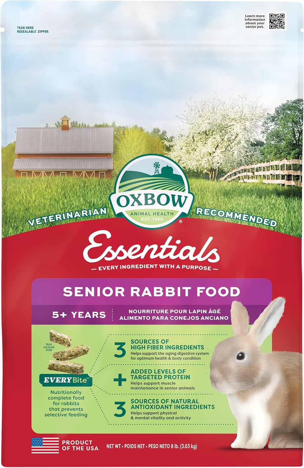 Oxbow Essentials Senior Rabbit Food, High-Fiber Rabbit Pellets, 4 lb