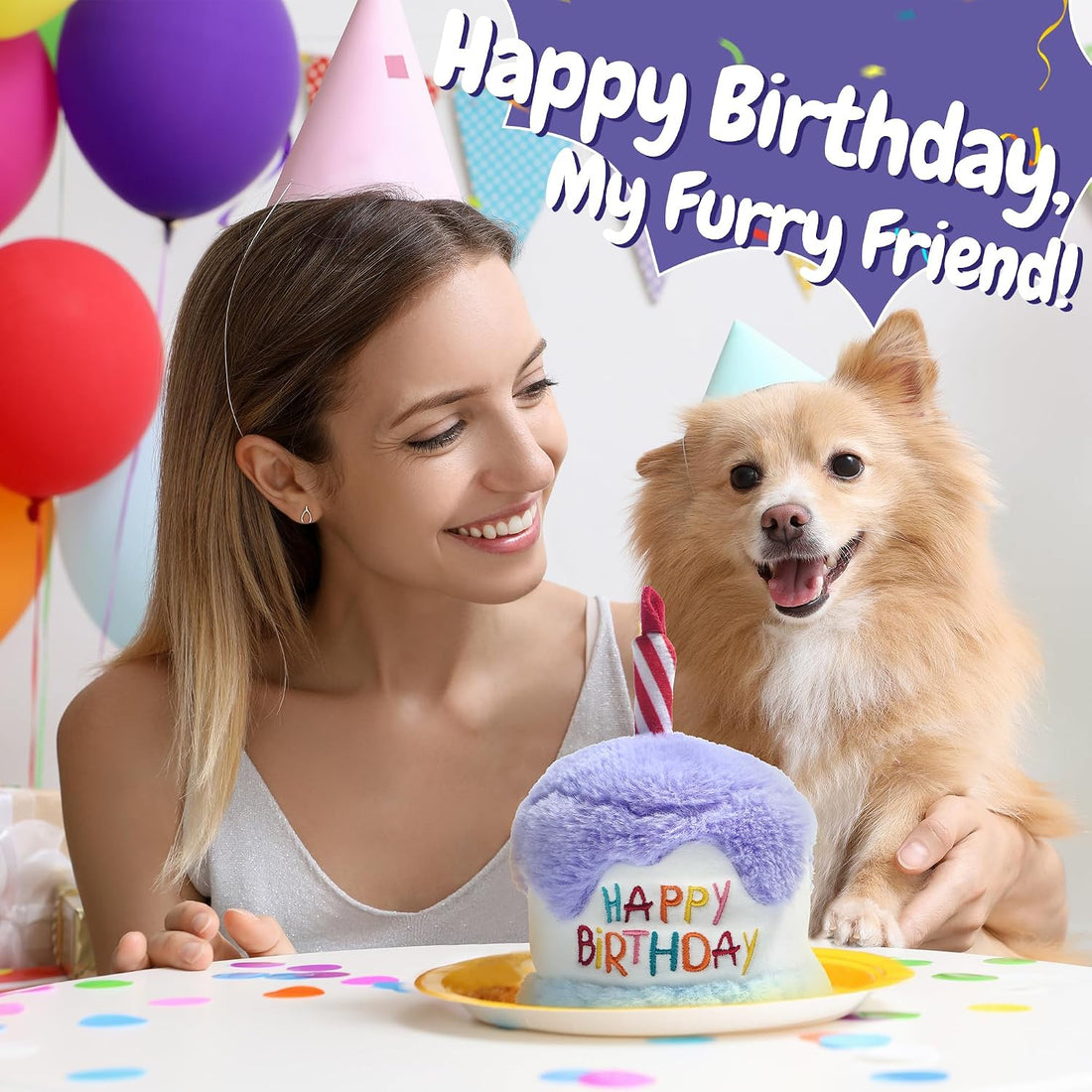 Fuzzwoof Dog Happy Birthday Cake Toy with Crinkle