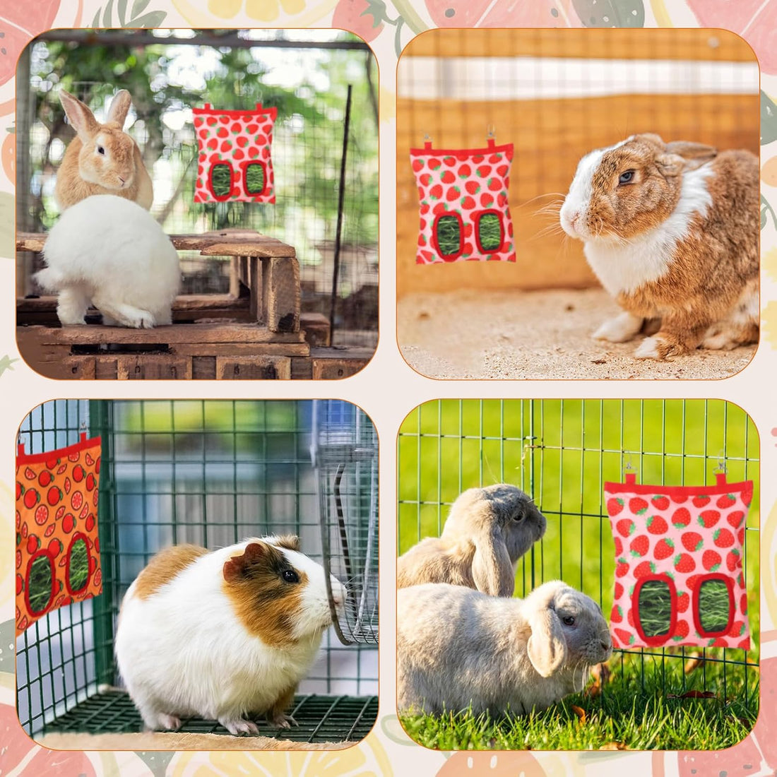 Rabbit Hay Feeder, 2 Hole Washable Hanging Hay Bag for Guinea Pig
