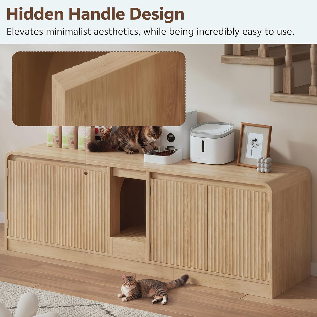 Double Litter Box Enclosure with Litter Collector, 59In, Natural