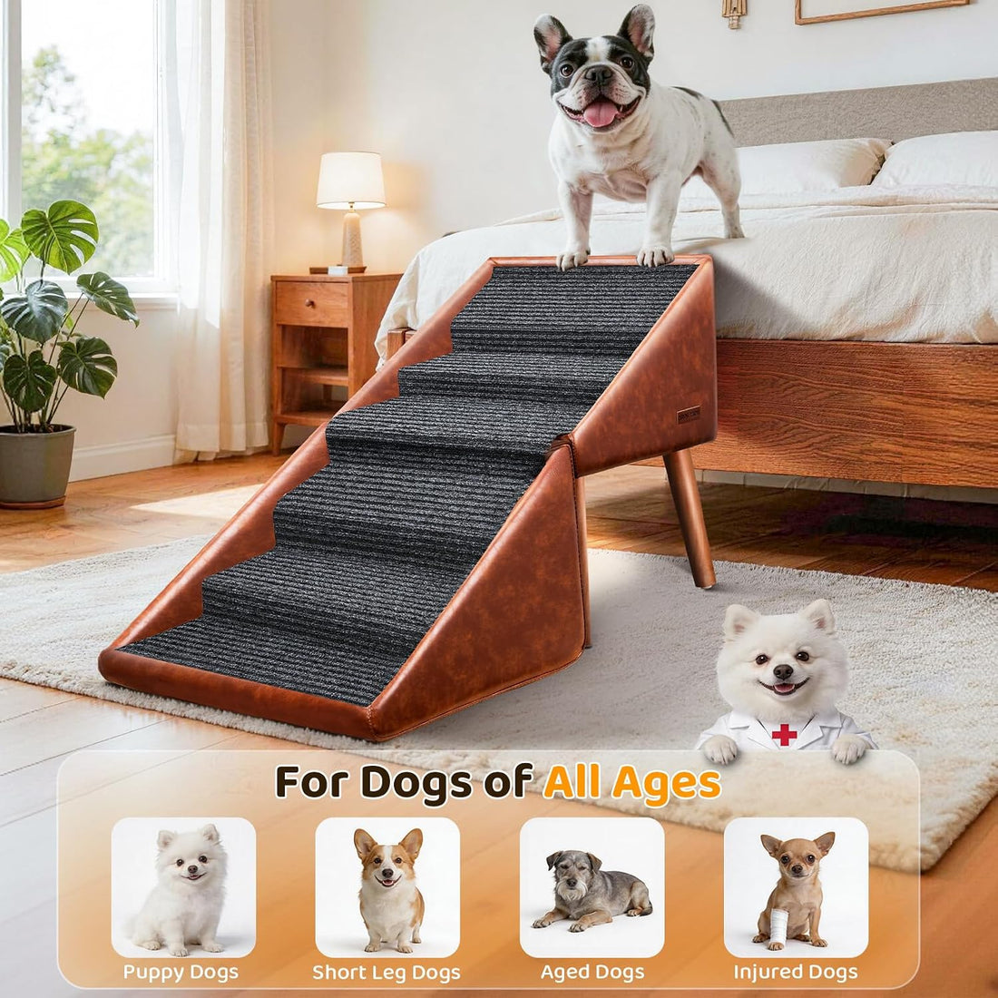 Dog Stairs & Ramp for High Bed & Couch,22.8" 6-Step Foldable Split