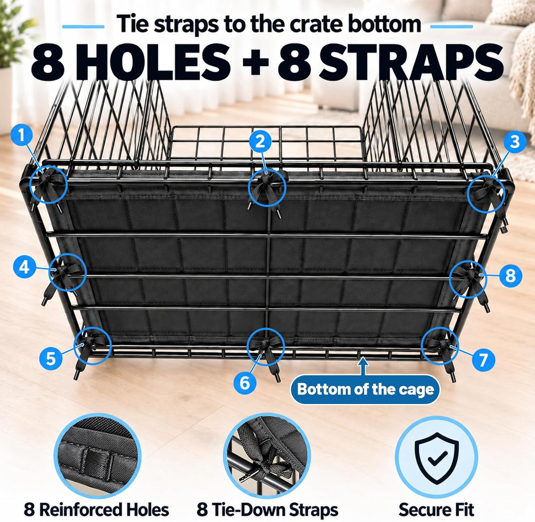 Chew Proof Dog Crate Pad with 8 Tie-Down Straps, Waterproof Dog Bed