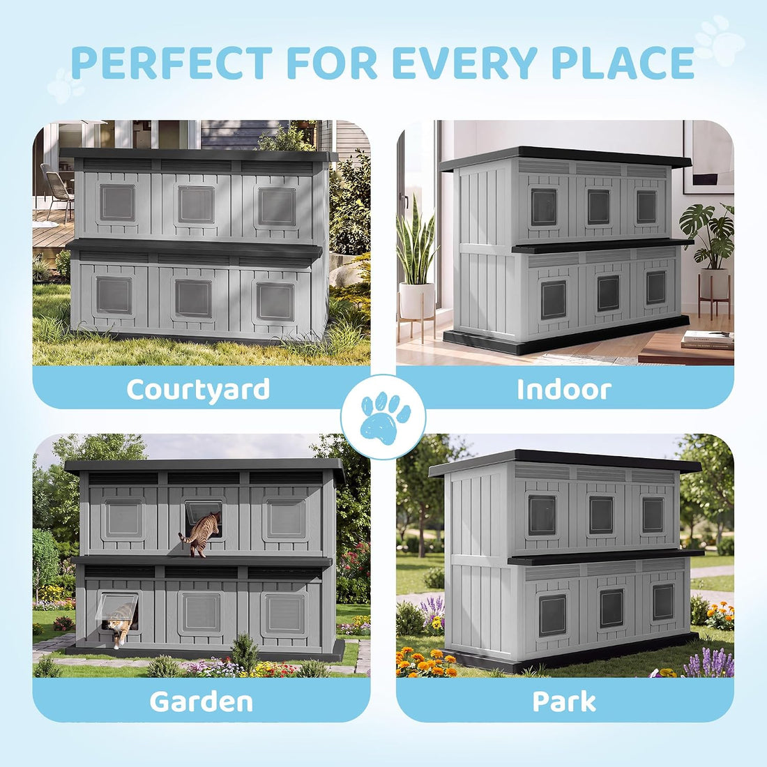 Fancyango Cat House Bed Cave, Cat Houses for Outdoor Cats, Grey-Black