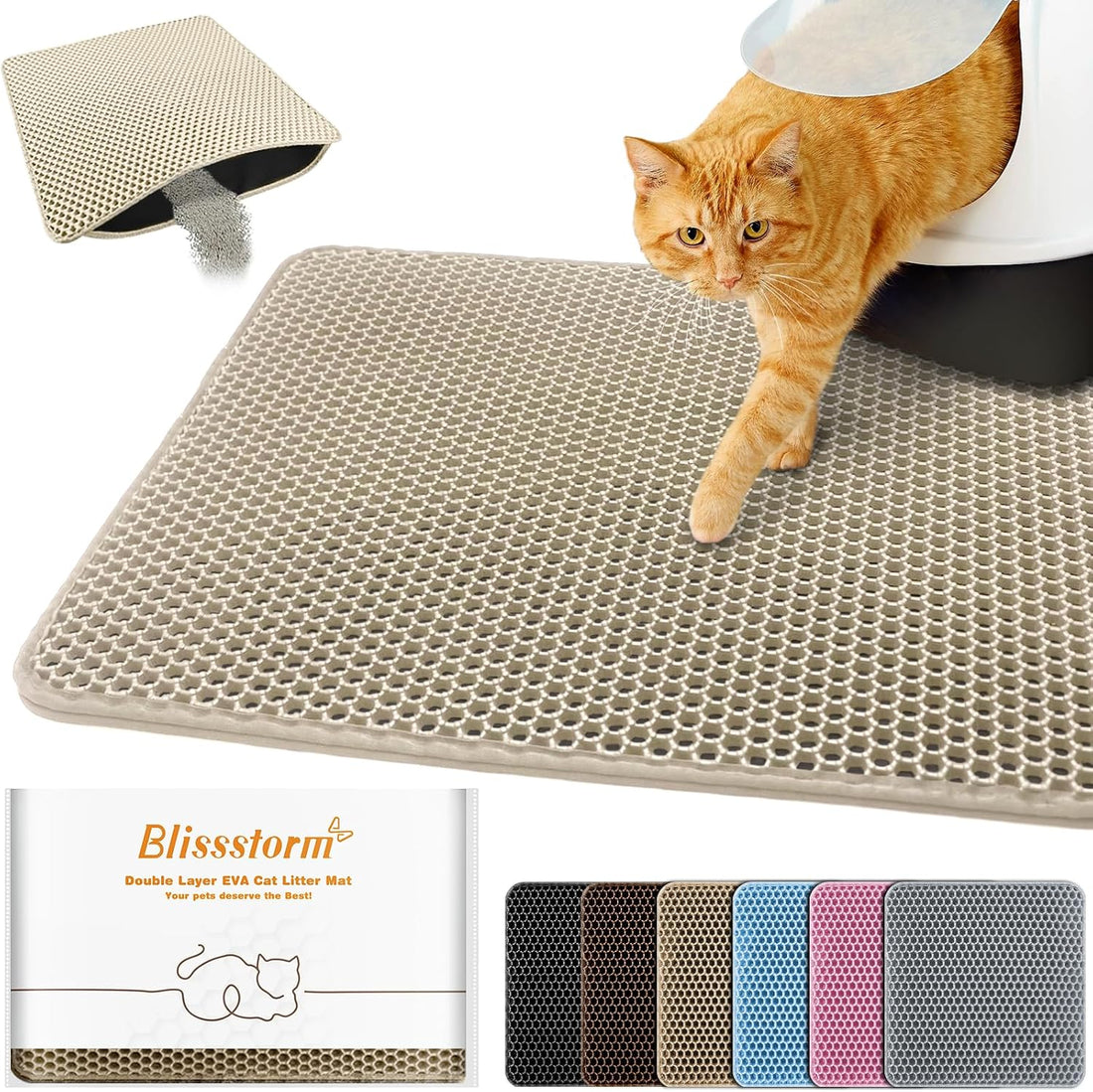 Cat Litter Mat 16"x20",Double Layer EVA litterbox Mat