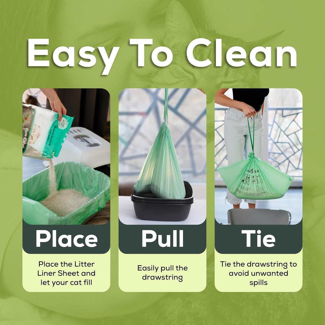 Cat Litter Box Liners 100% Compostable - Drawstring Close - 20 Count