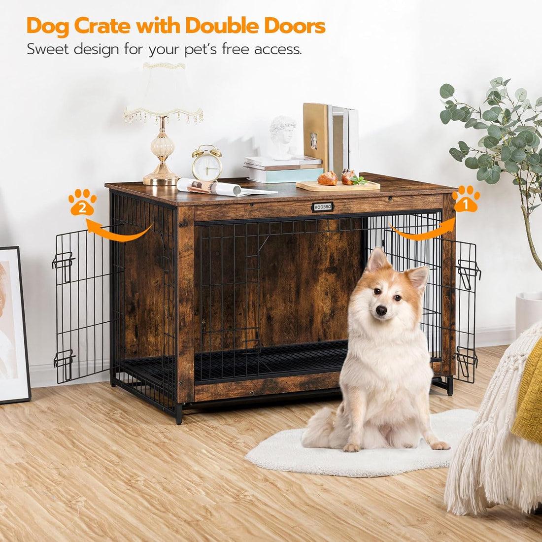 HOOBRO Dog Crate Furniture, 38.6" Large Dog Kennel Indoor