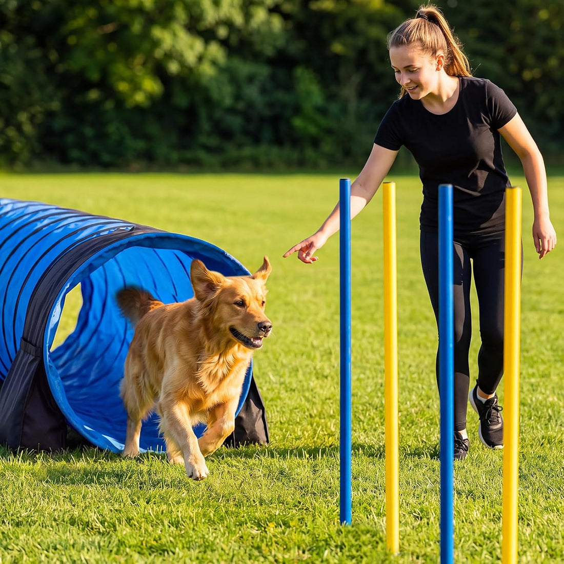 13pcs Large Dog Agility Training Equipment with 28'' Tunnel and Weave