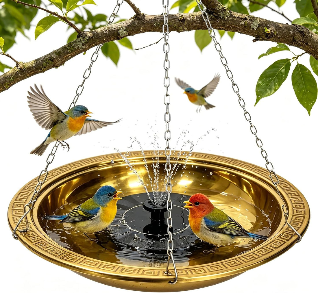 10.42 Inch Extra Deep Hanging Bird Bath with Solar Fountain