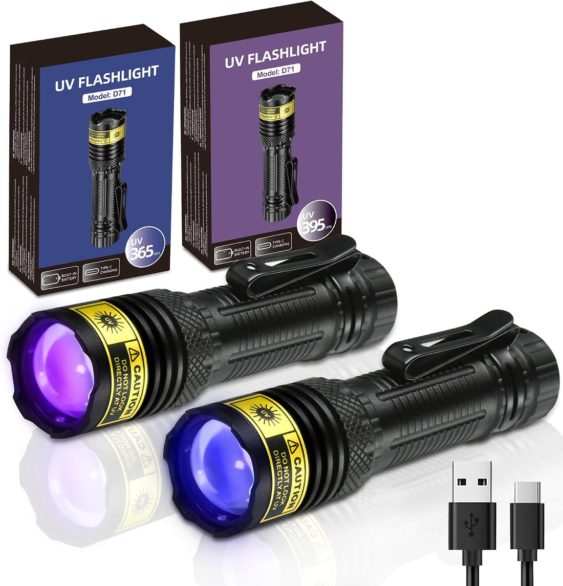 DARKDAWN UV Flashlight 365 & 395nm Black Light，Ultraviolet Blacklight