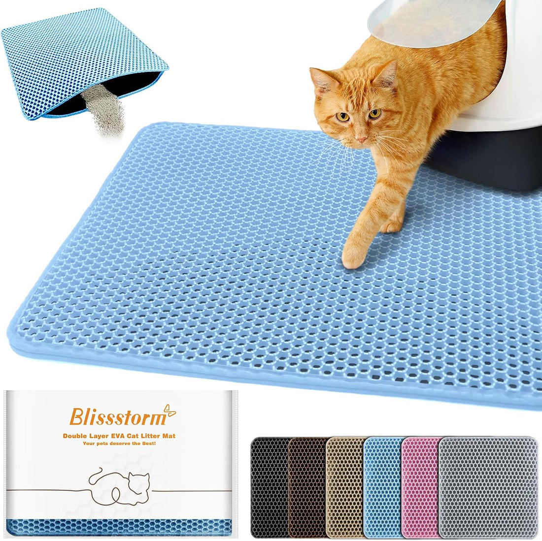 Cat Litter Mat 16"x20",Double Layer EVA litterbox Mat
