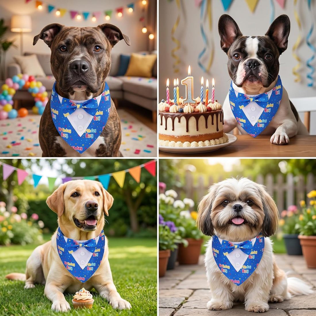 ADOGGYGO Birthday Dog Bandana with Bowtie, Blue Boy Dog Tuxedo