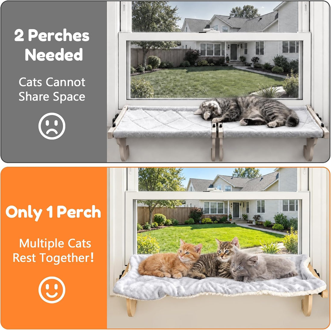 Oversized Adjustable Cat Window Perch for Double Hung Window