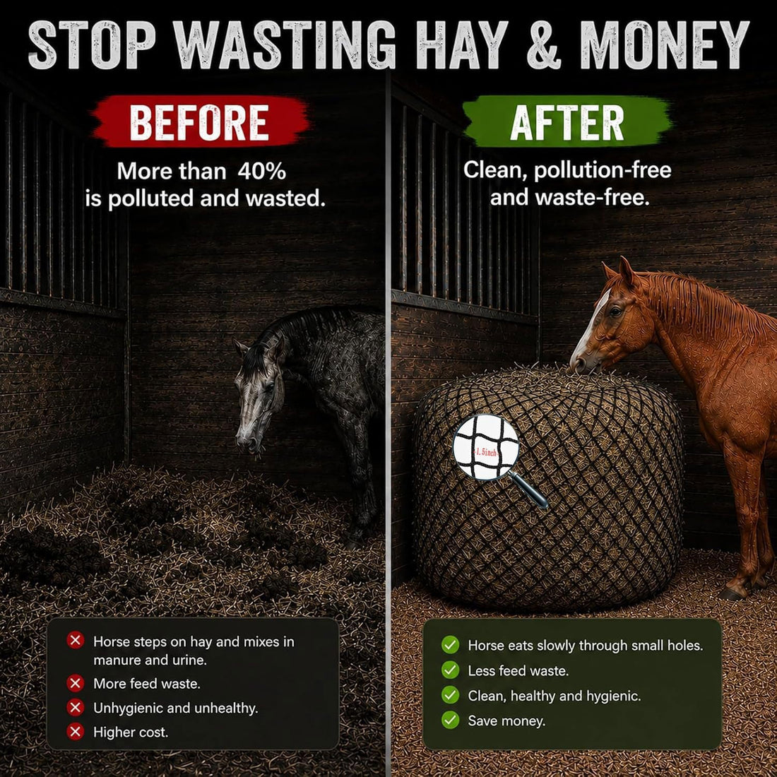 5x5 ft Round Bale Hay Net for Horses & Goats