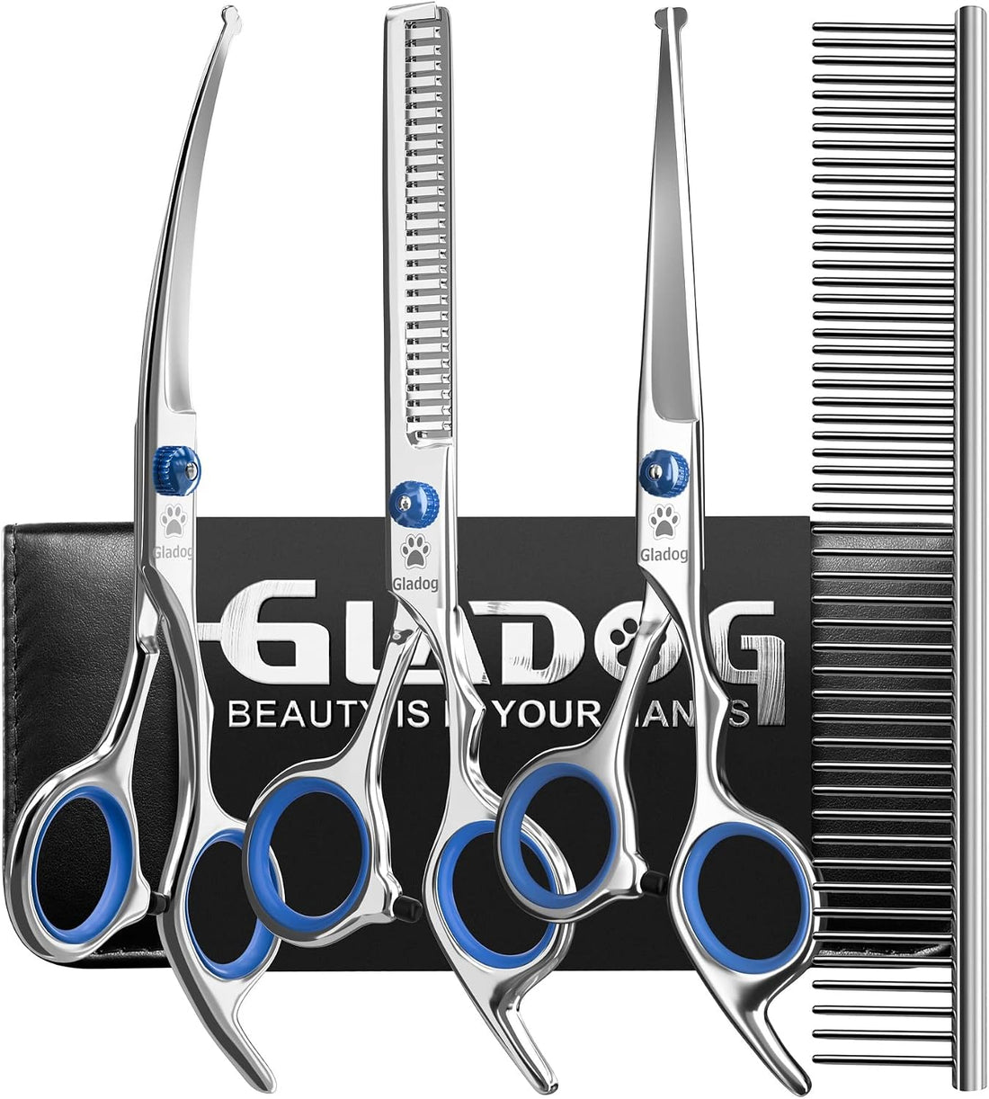 GLADOG Professional 5 in 1 Dog Grooming Scissors Set with Safety