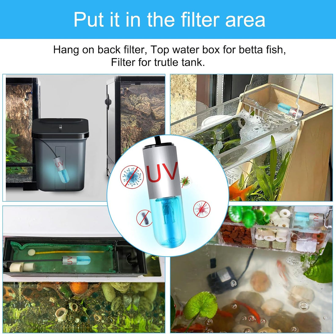 Aquarium Clean Light，3 W mini &13W Submersible Light with UV Test