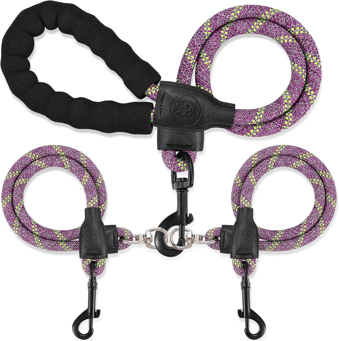 Double Dog Leash, No Tangle, Detachable360° Swivel, Reflective Strip
