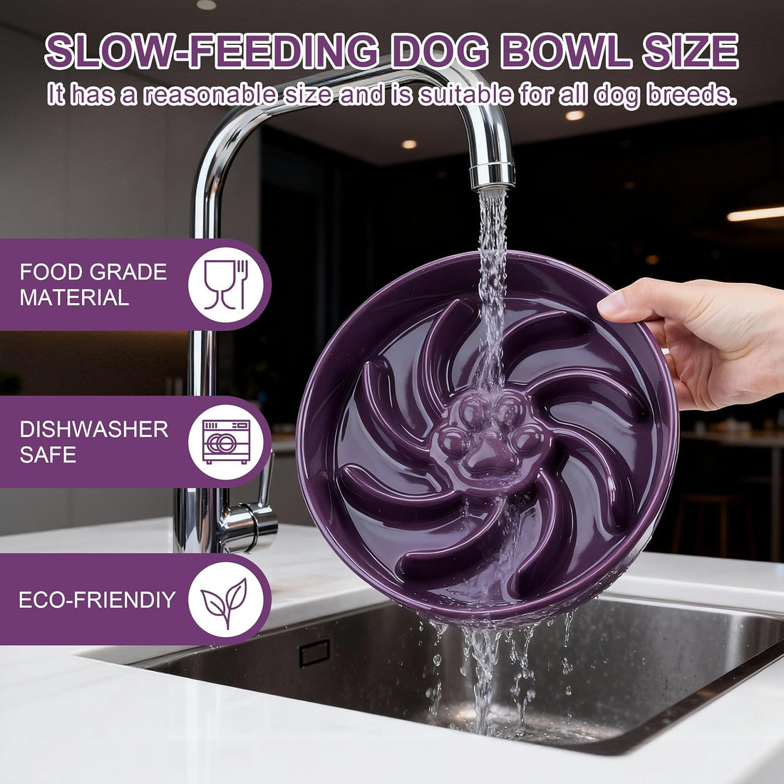Ceramic Slow Feeder Dog Bowl, 3 Cup Dog Food or 25oz Water