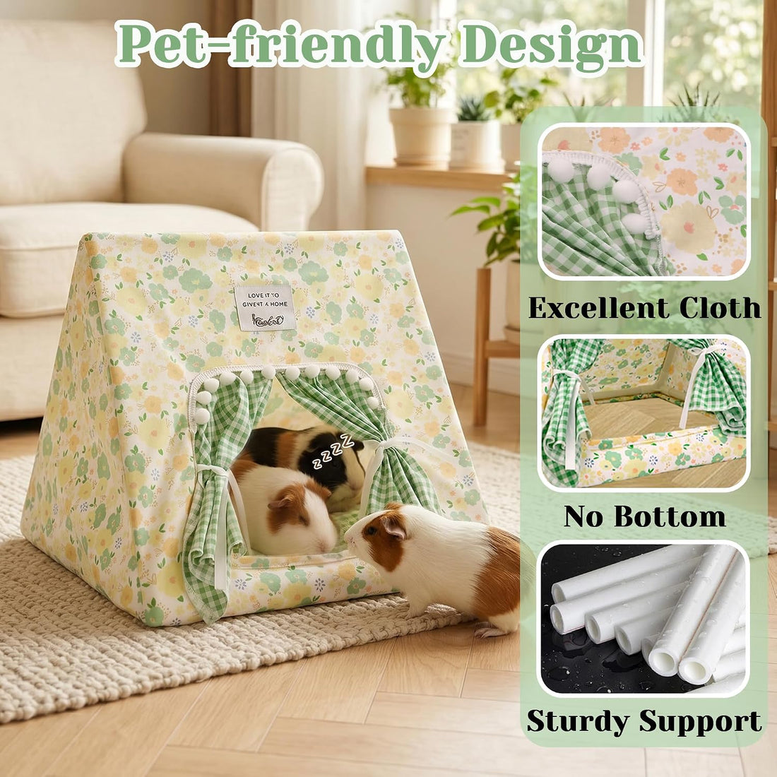 Jenvd Guinea Pig Hideout Large with Curtain