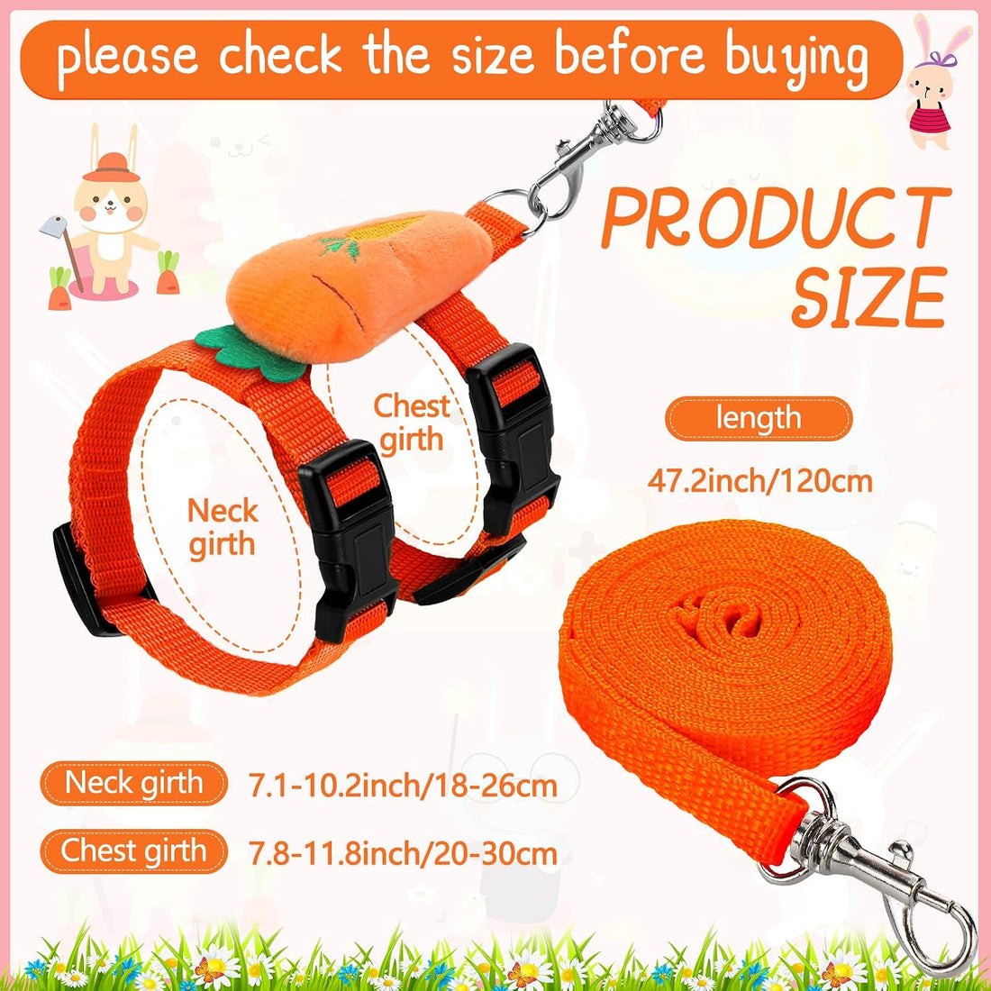 Tondiamo 4 Pcs Adjustable Bunny Harness and Leash Set for Small
