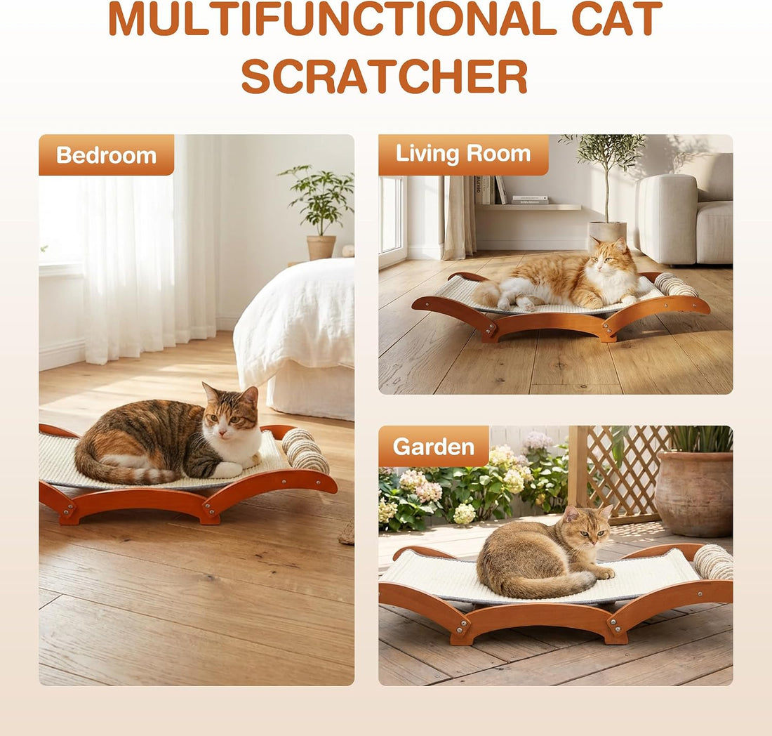 Extra Large Cat Scratcher Bed with 3 Sisal Balls, Wood Lounge