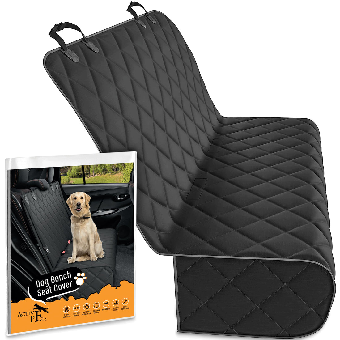 Active Pets Black Car Rear Seat Cover for Dogs