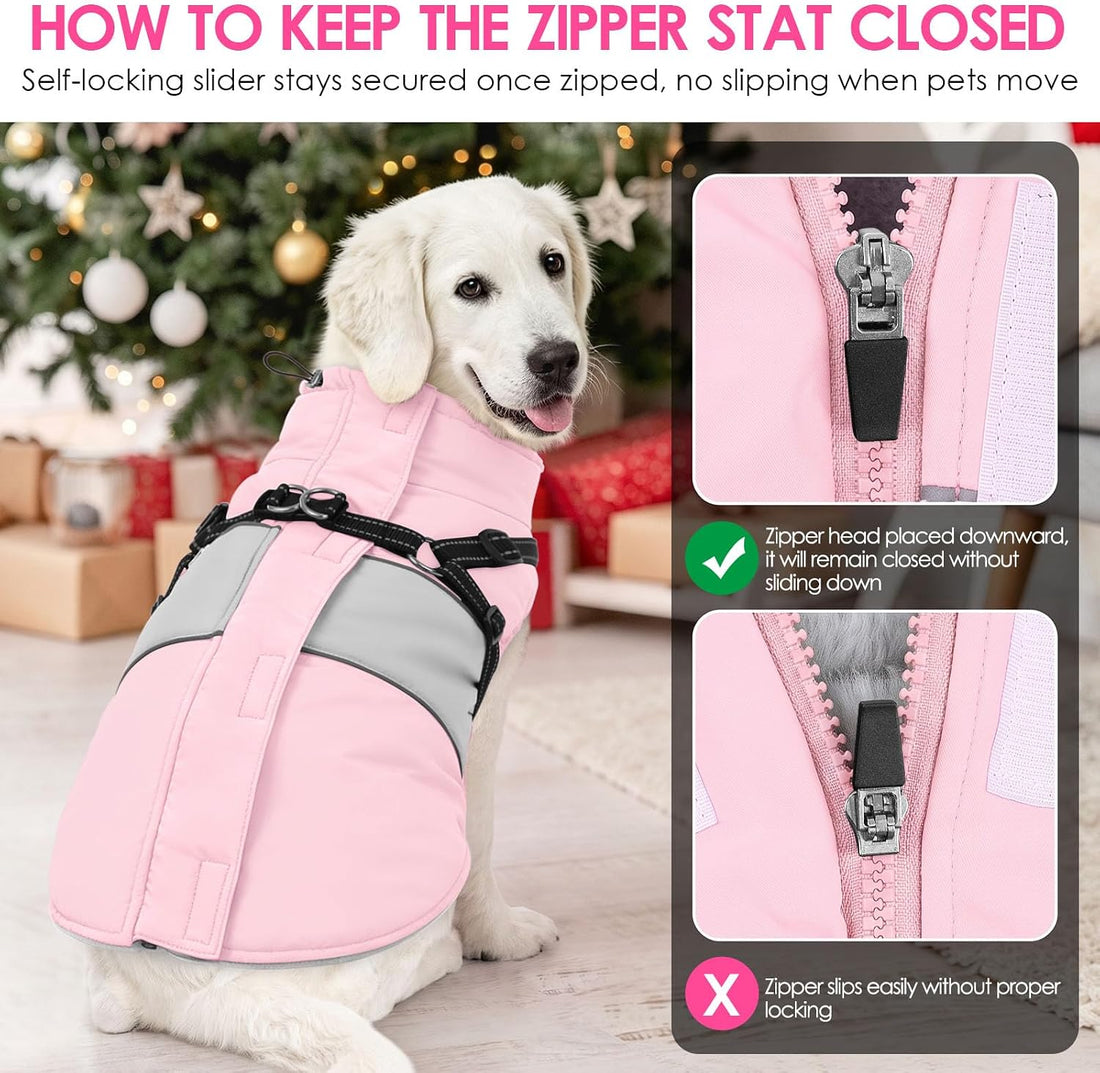 AOFITEE Dog Coat with Harness Waterproof Dog Winter Jacket for Medium