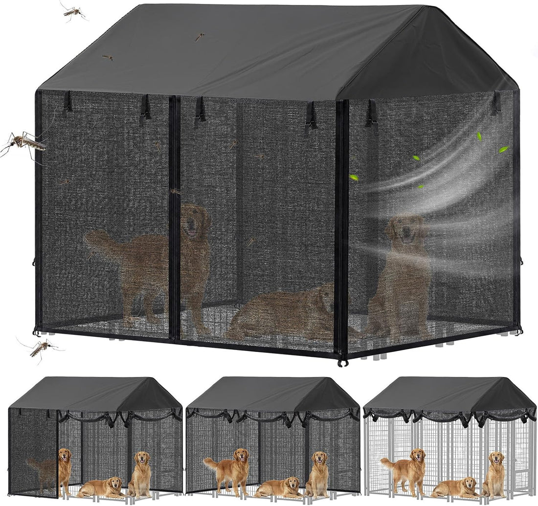 Outdoor Dog Kennel Cover with Full Coverage Mosquito Net for 8'd x