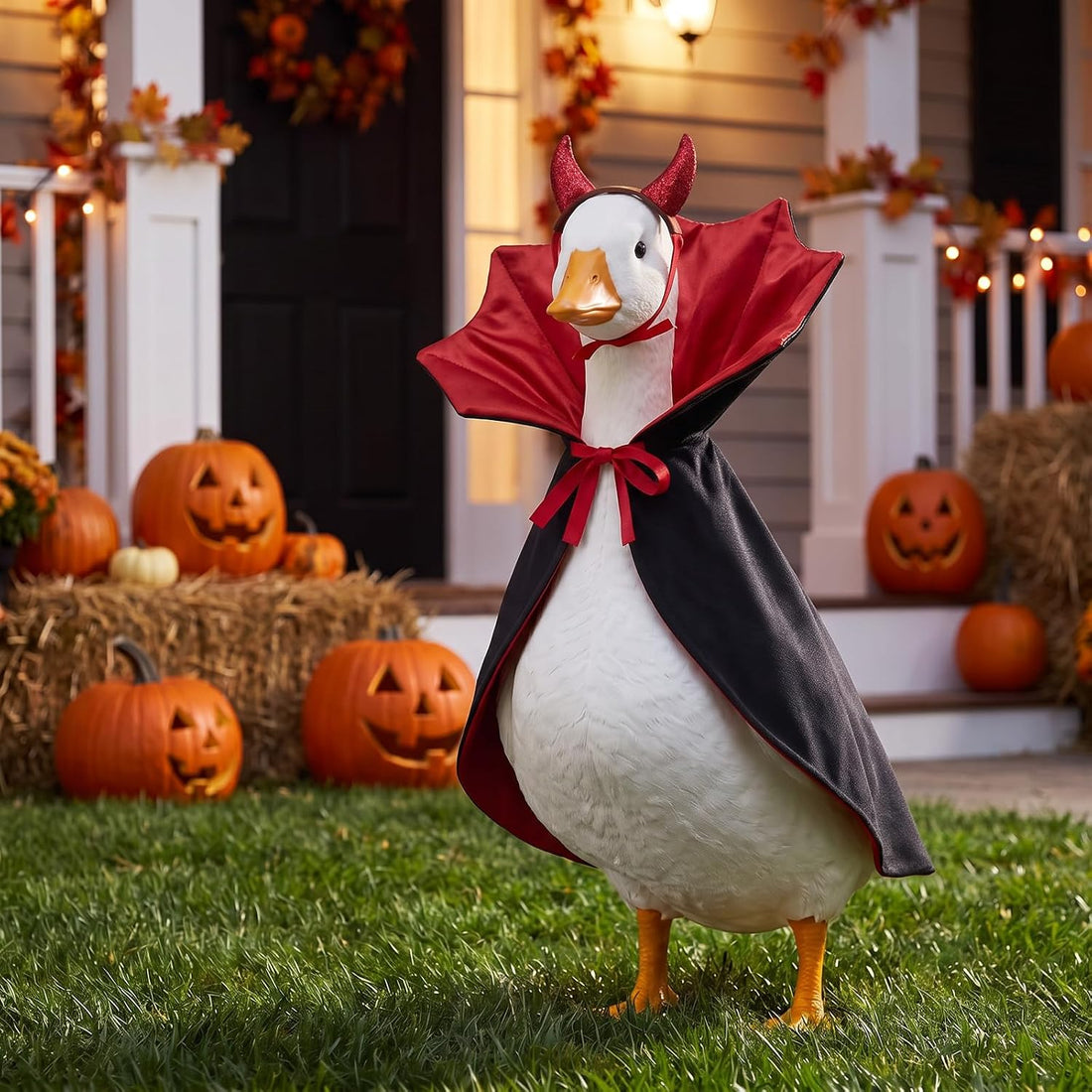 23in Vampire Halloween Porch Goose Outfit Black Red Cape Devil Horns