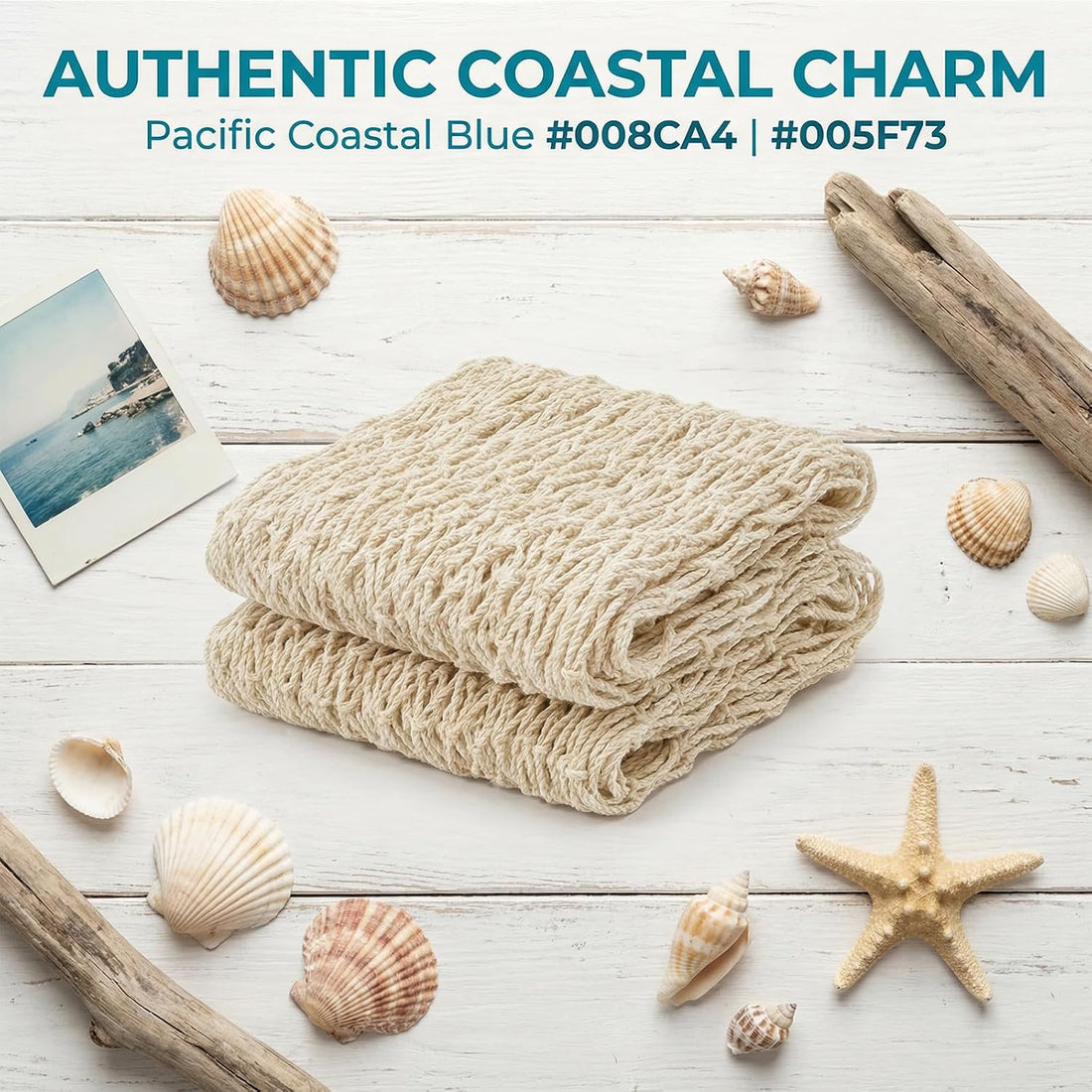 Fish Net Decorations, 2 Pack, 80 x 40 in Cotton Rope Netting