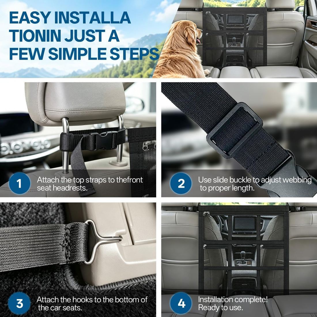 Dog Car Barrier with Double-Layer Reinforced Mesh & Dog Net for Car