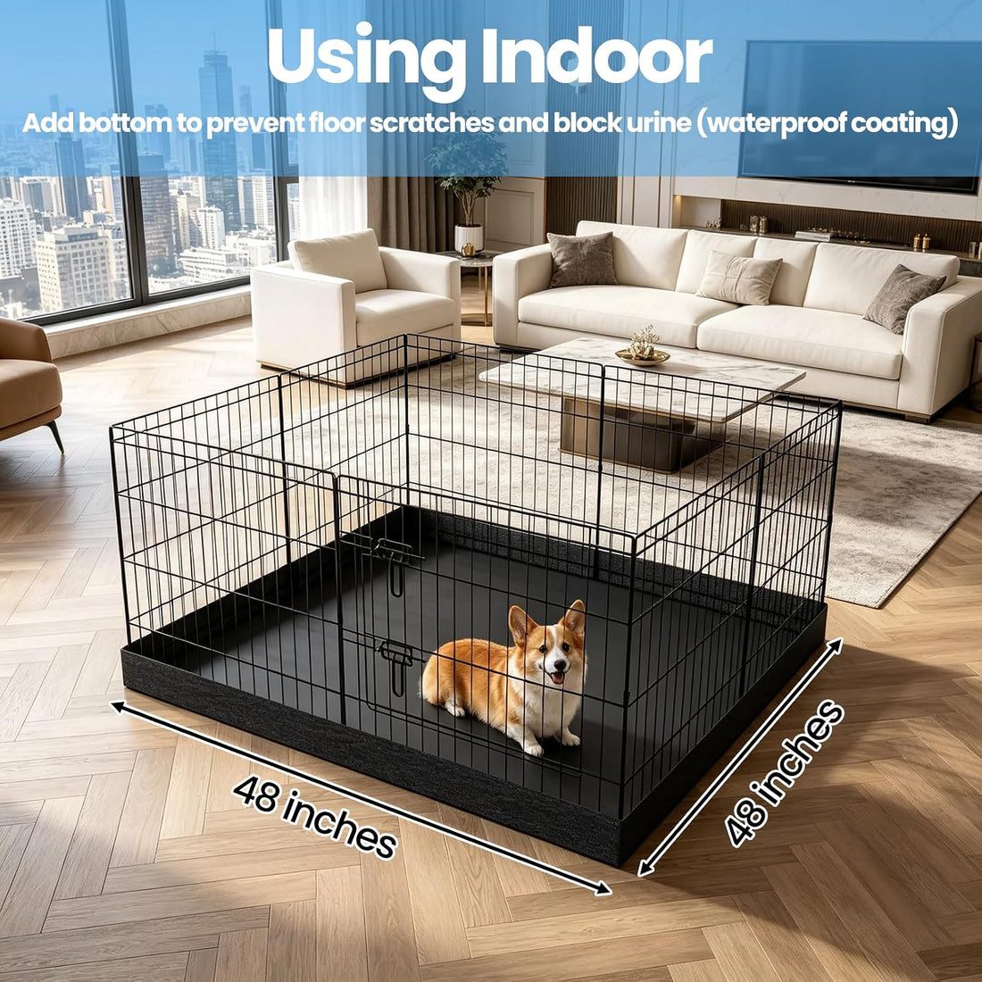 PEEKABOO Square Dog Playpen Bottom Pad for 8-Panel Pens, 48 x 48 in