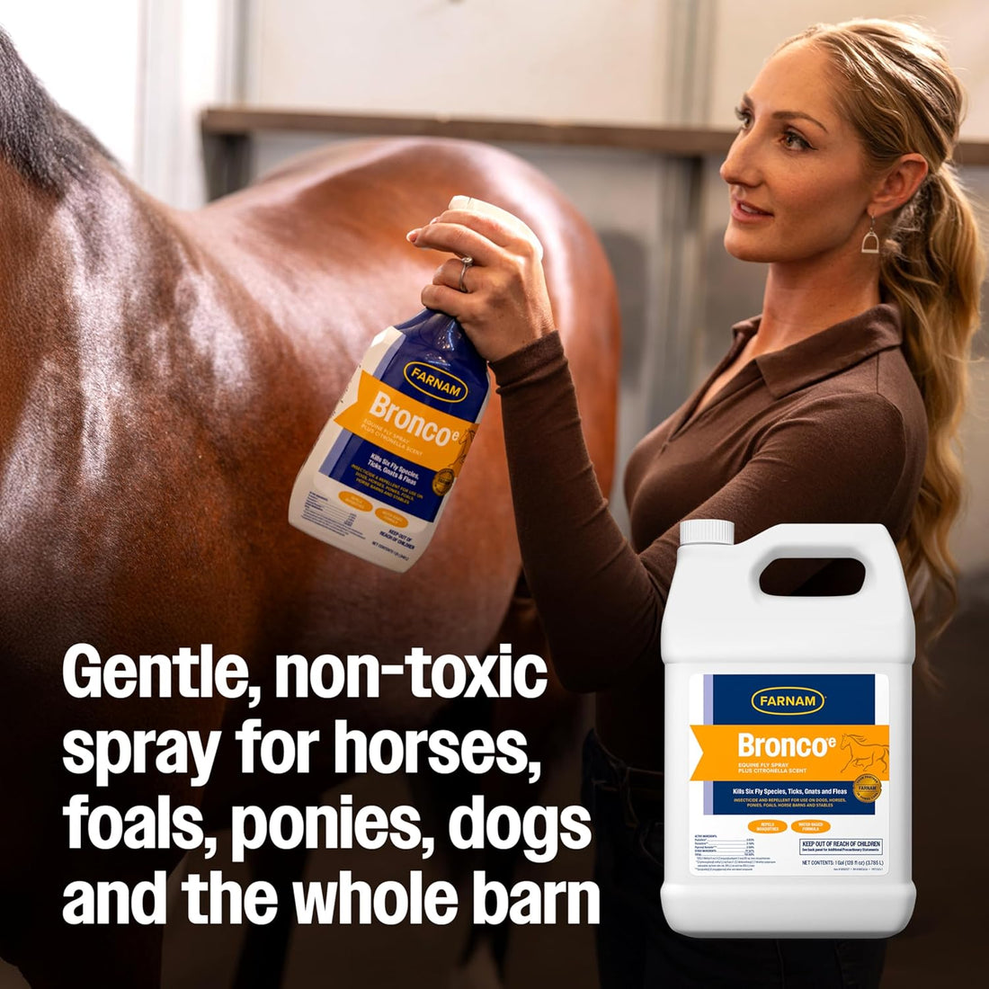 Farnam Bronco E Fly Spray for Horses, Dogs & Premises 128 oz Refill