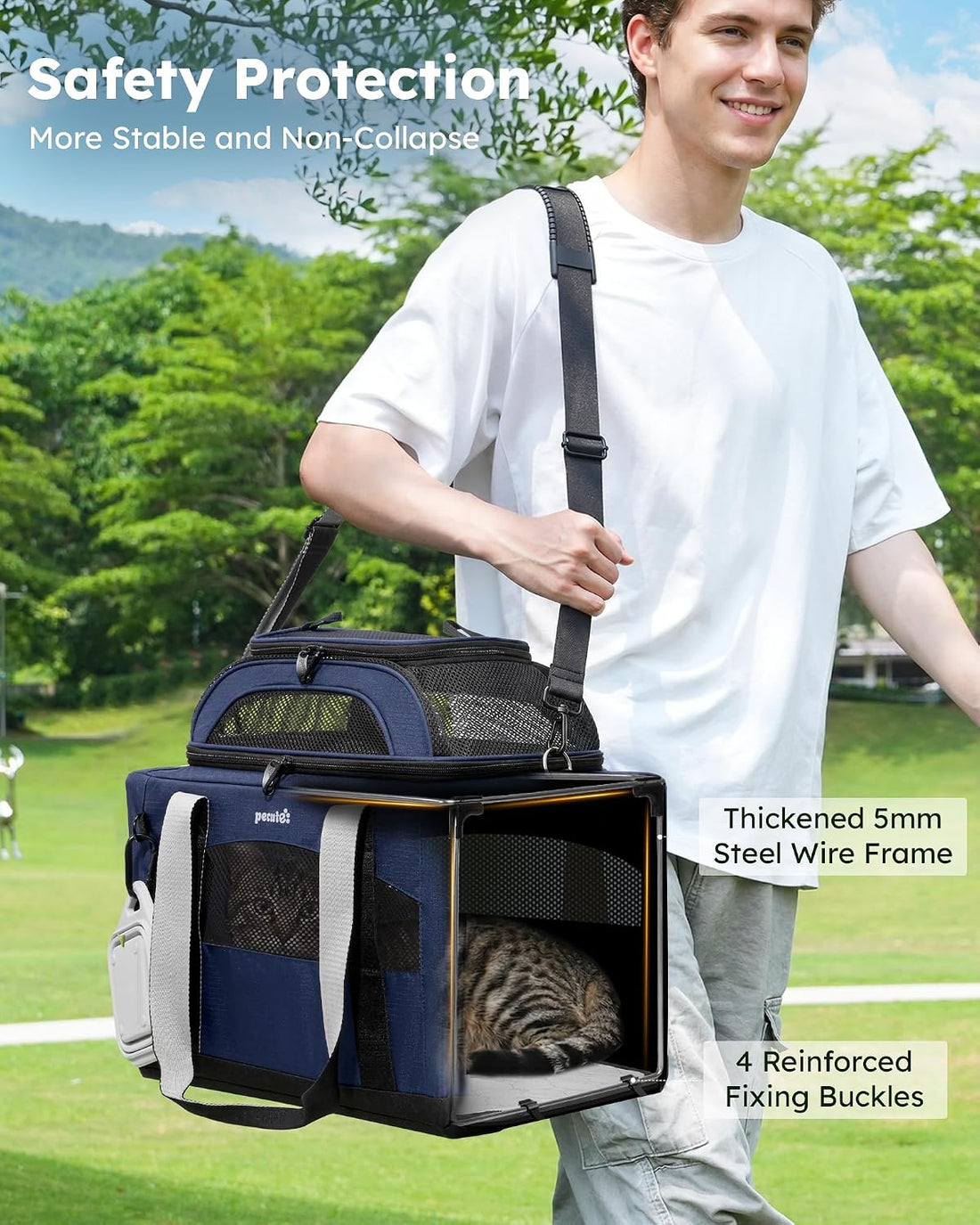 Pecute Cat Carrier, Top Expandable Dog Crate for Travel